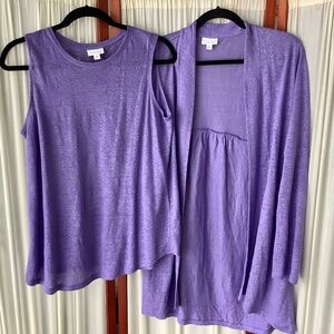J.Jill Love Linen Purple Tank Top And Open-Front Cardigan Set Size Small